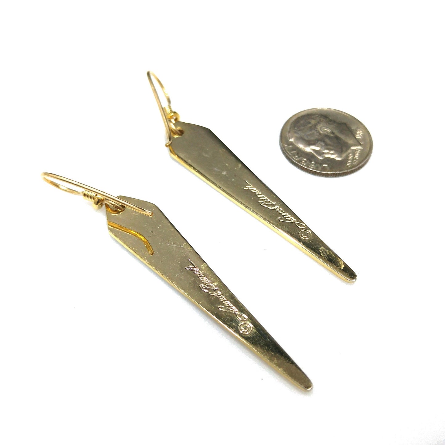 Vintage Laurel Burch Blue Long Earrings, Gold Plated