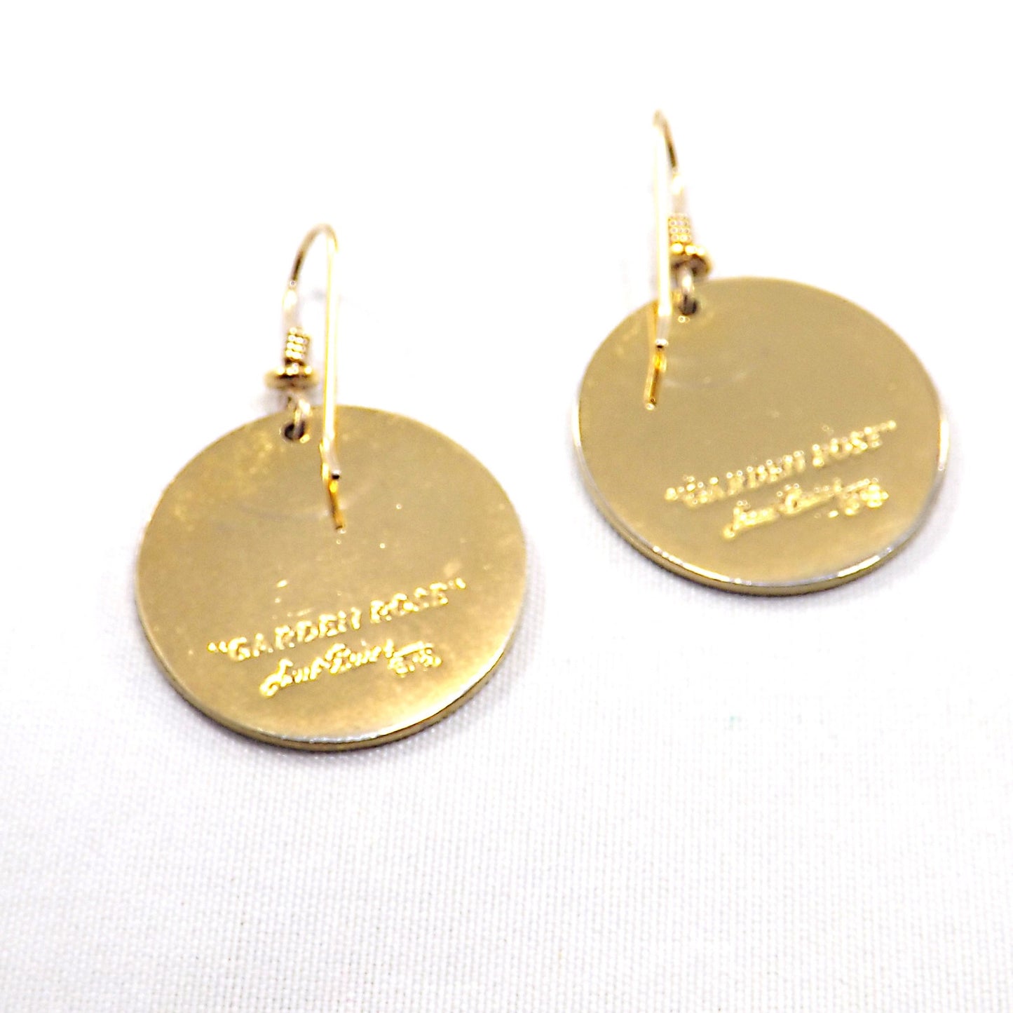 Laurel Burch "Garden Rose" Earrings, Cloisonné Gold Plated, 1980s