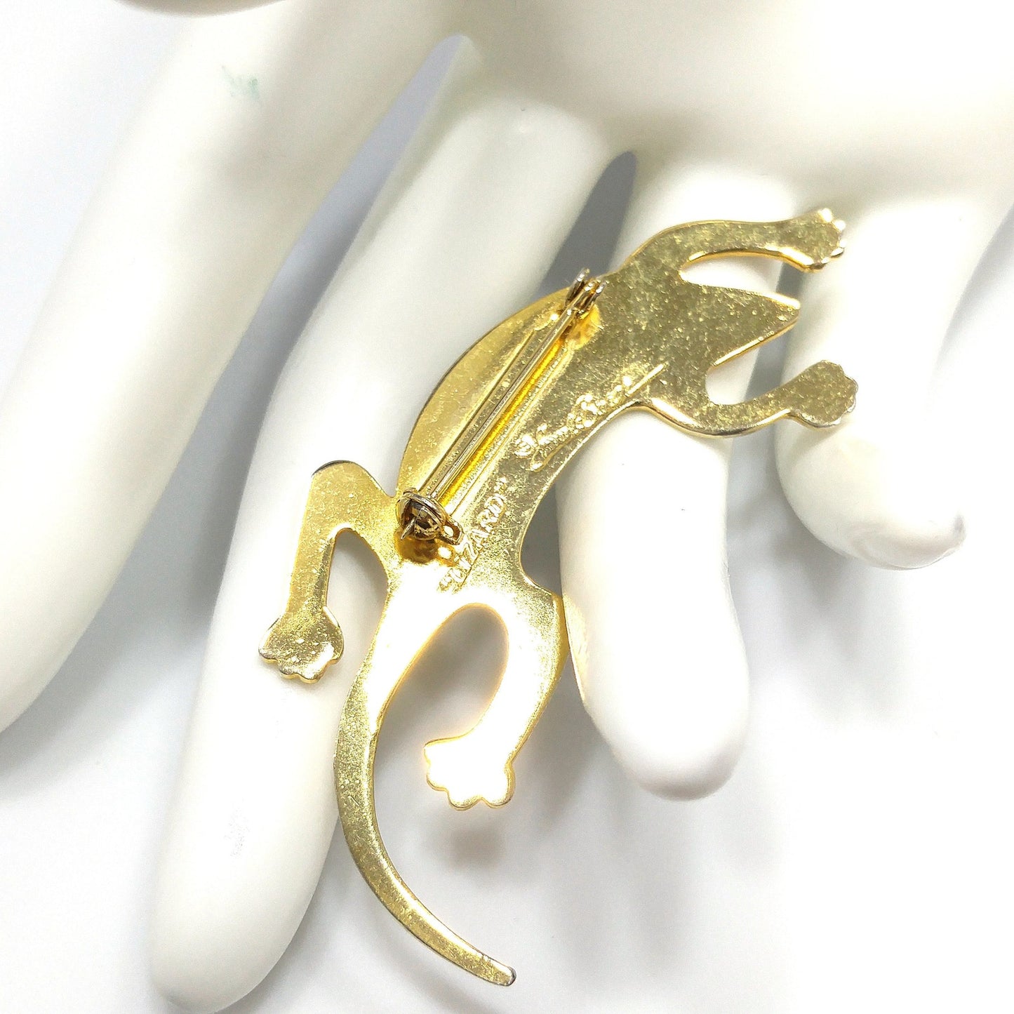 Laurel Burch Black "Lizard" Brooch, Gold Plated Cloisonne, 1980s Vintage Jewelry
