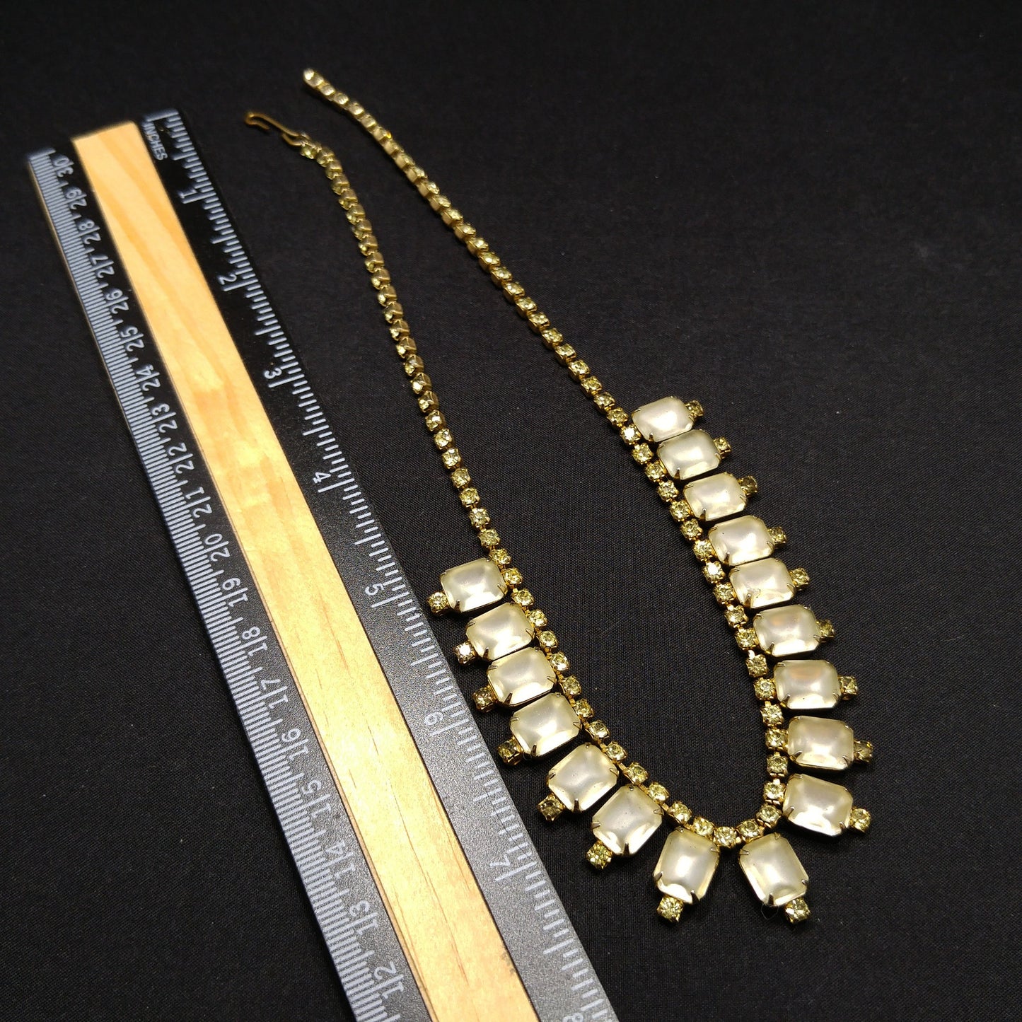 Jonquil Rhinestone Frosty Glass Necklace, 1960s Vintage Jewelry