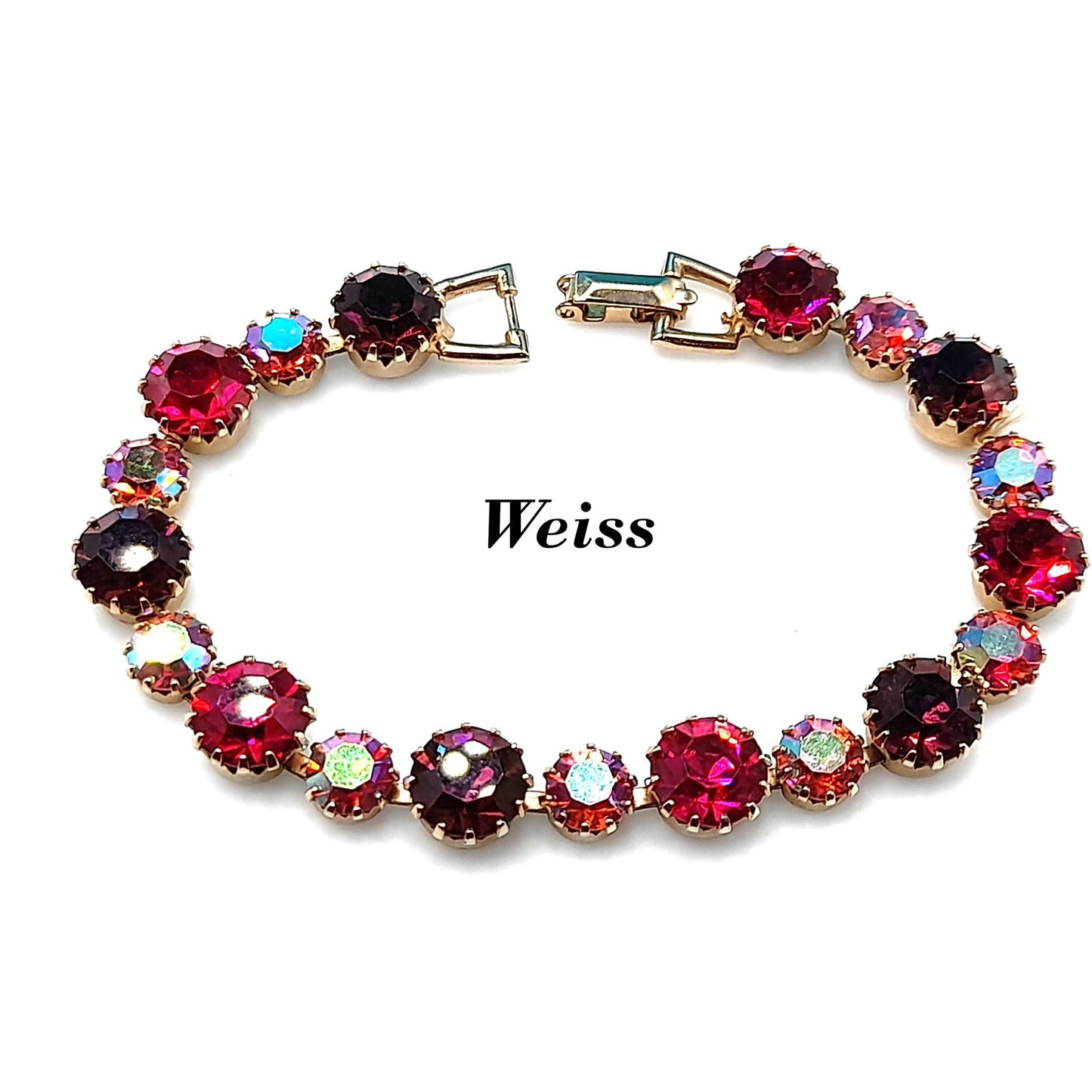 Vintage Weiss Hot Pink Purple Bracelet, Aurora Borealis Rhinestones, 1960s Vintage Jewelry