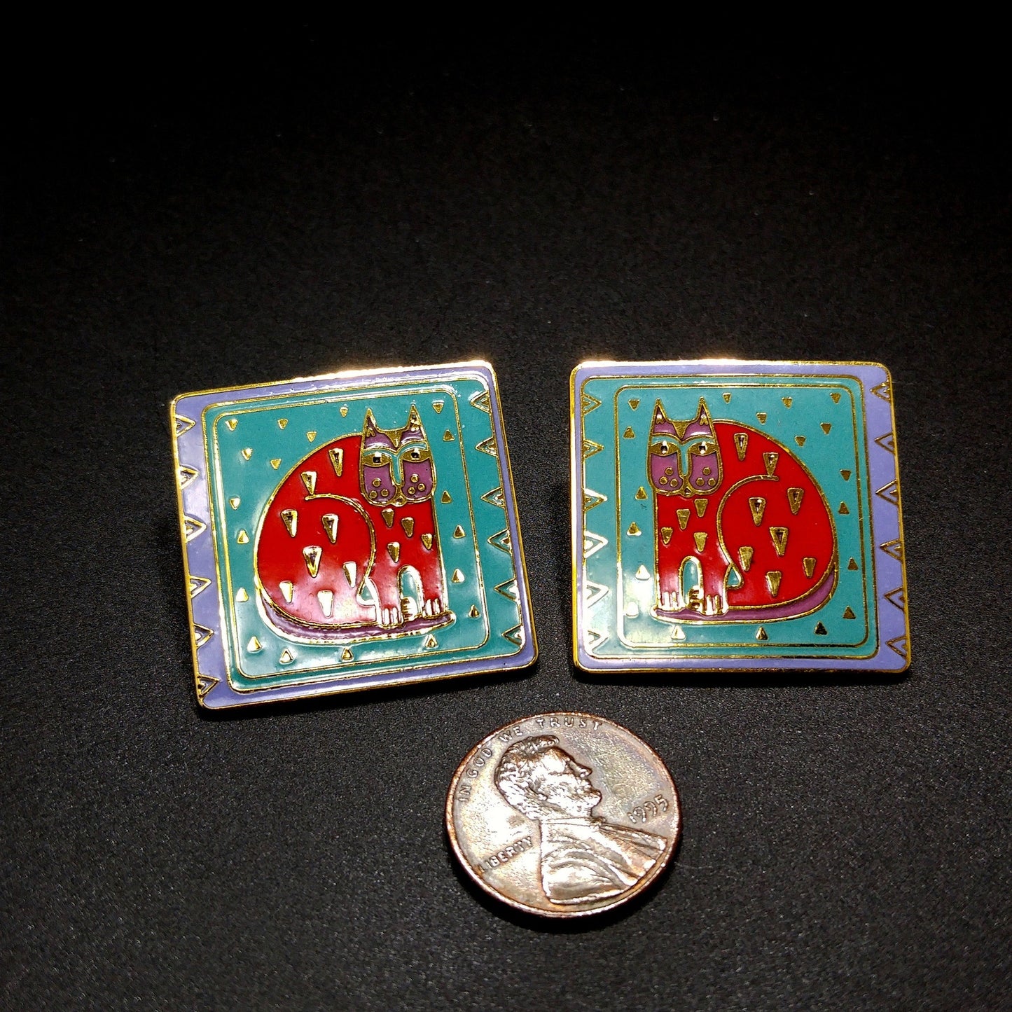 Laurel Burch "Fantastic Feline" Large Cat Post Earrings, Gold Plated, 1980s Vintage Jewelry