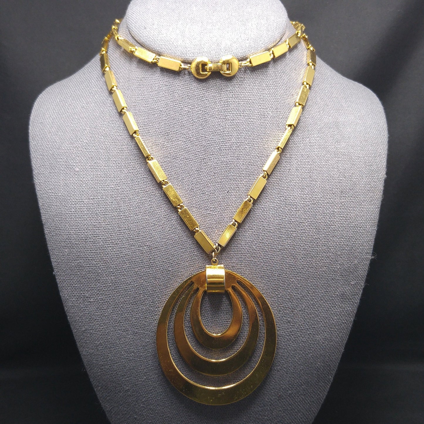 Monet Pendant Necklace, Gold Plated, Book Piece, 1960s Vintage Jewelry