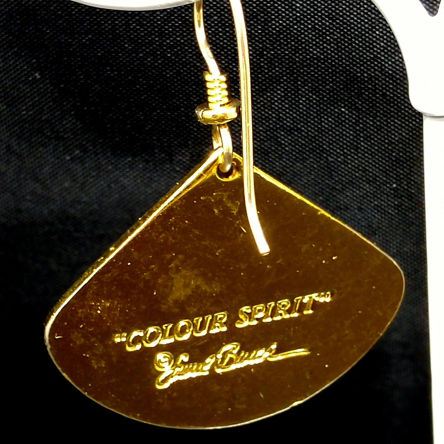 Vintage Laurel Burch "Colour Spirit" Earrings, Red & Black Enamel, Gold Plated
