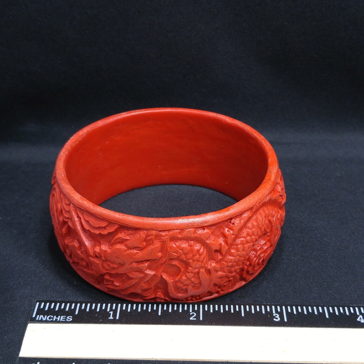 Chinese Carved Dragon Wide Bangle Bracelet, 1960 Vintage Jewelry