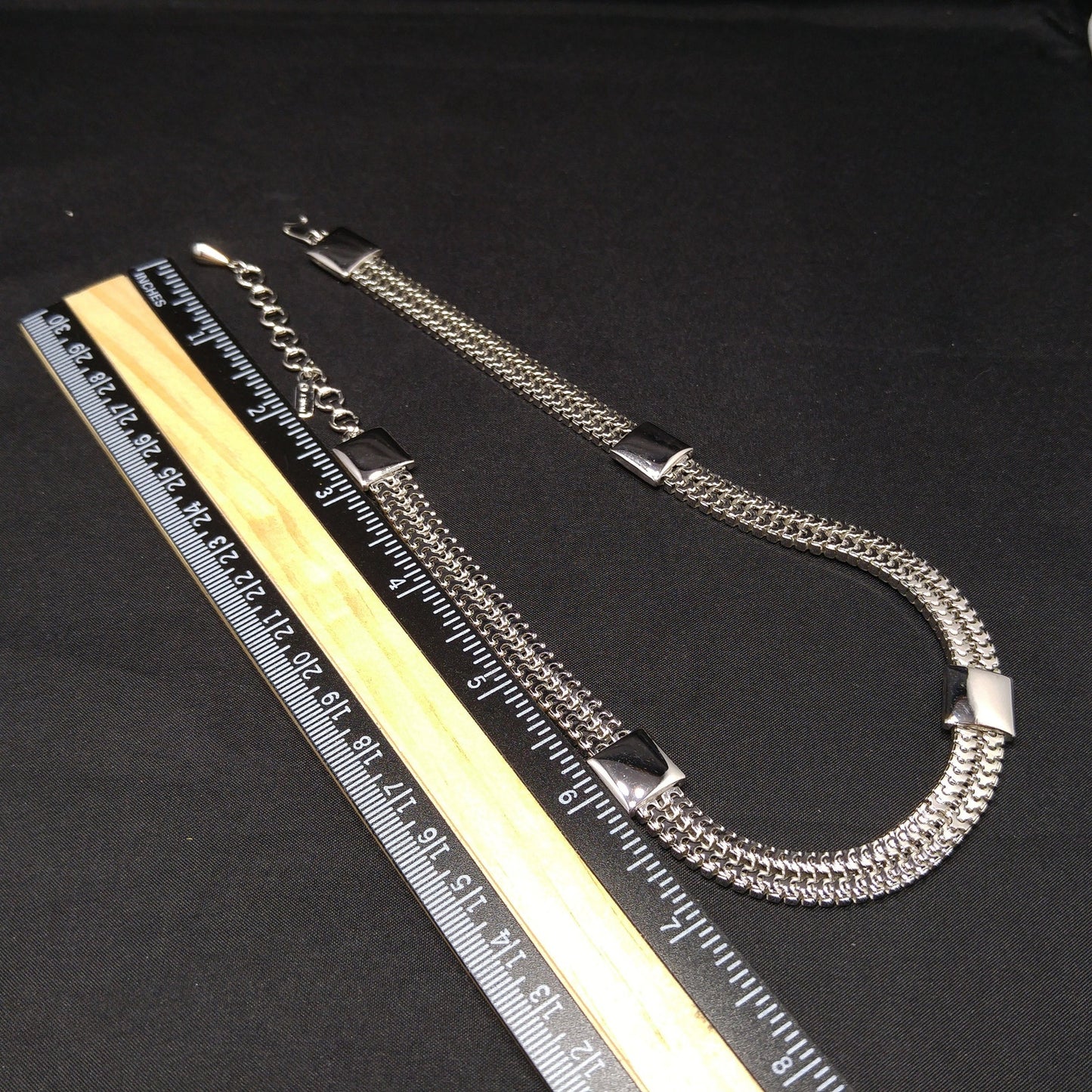 Monet Silver Wide Box Chain Necklace, Gold Plated, 1960s Vintage Jewelry