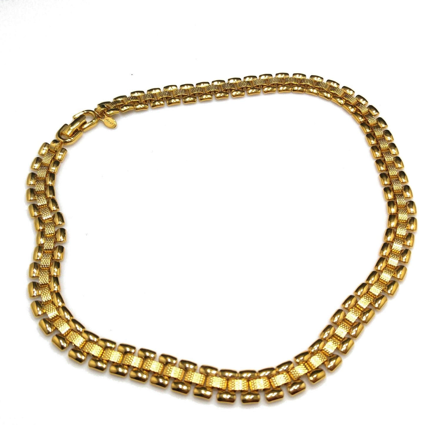 Vintage Monet Interlocking Chain Choker Necklace, Gold Plated, 1970s Vintage
