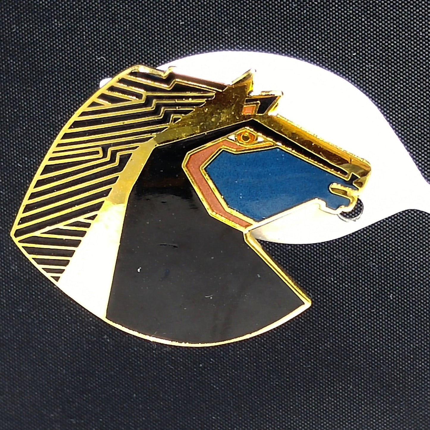 Laurel Burch "Wild Stallion" Post Earrings, Gold Plated Black Teal Enamel, 1980s Vintage Jewelry