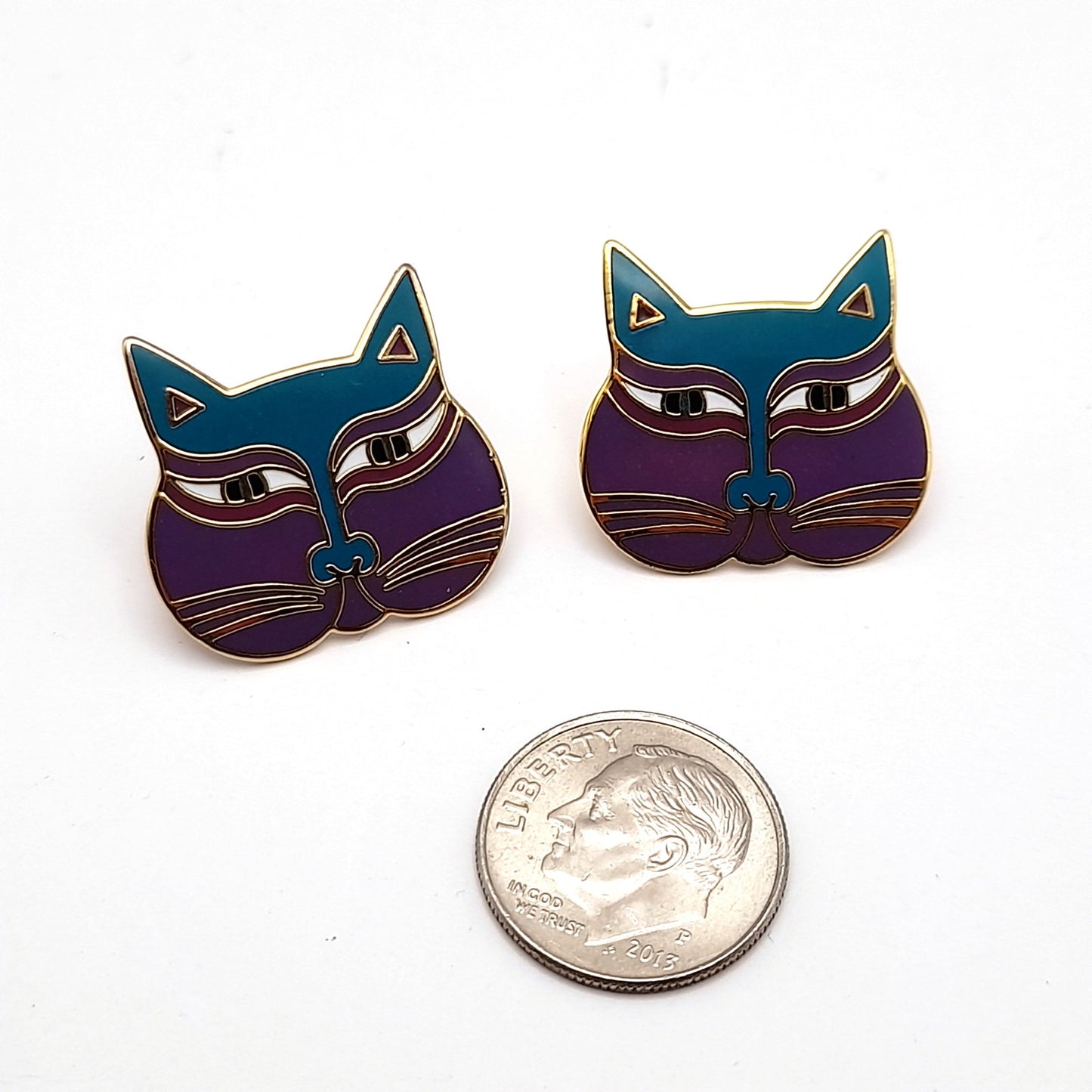 Vintage Laurel Burch Siamese Cats Purple Face Post Earrings