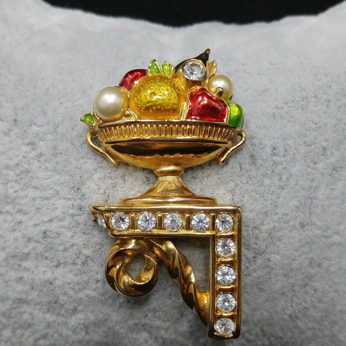 Swarovski Fruit Bowl Brooch, Enamel & Rhinestones, Vintage 1980s