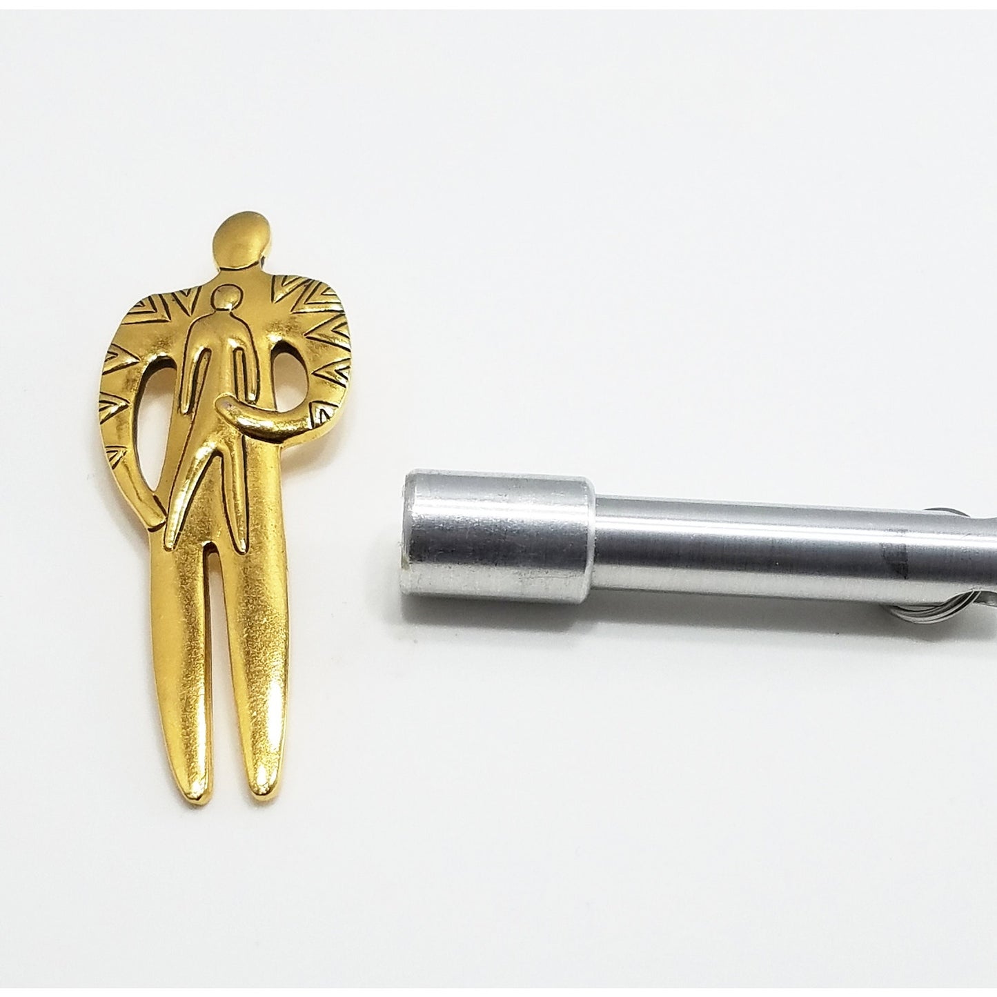 Vintage Laurel Burch Tribal Spirit Person & Child Brooch, Gold Plated