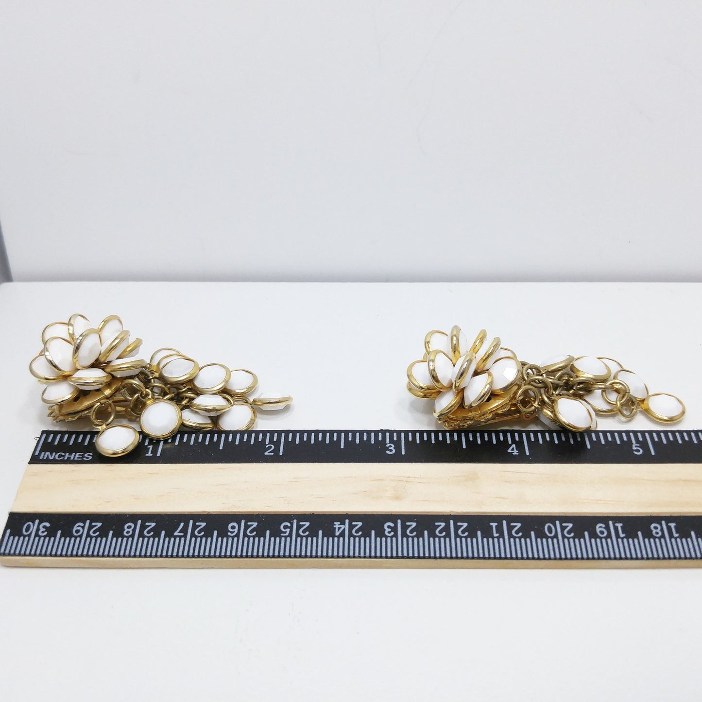 Vintage Sorrelli White Crystal Cluster Clip Earrings 1990s Gold Tone Signed