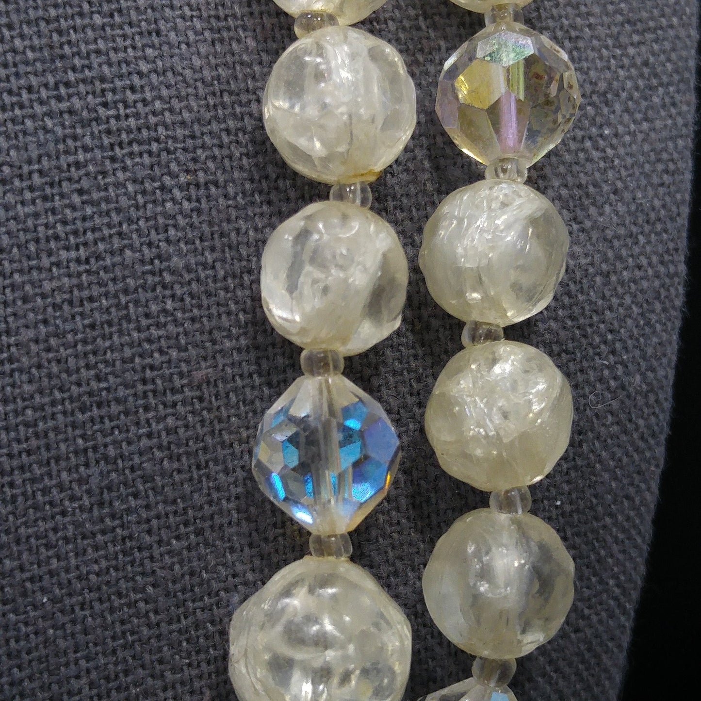 Laguna Crystal Bead Faux Crackle Glass Necklace, Lucite Beads, 1950s Vintage Jewelry