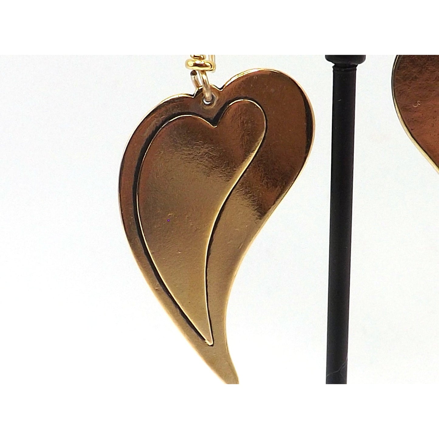 Laurel Burch Large Heart Earrings, Gold Plated, 1980s Vintage Jewelry