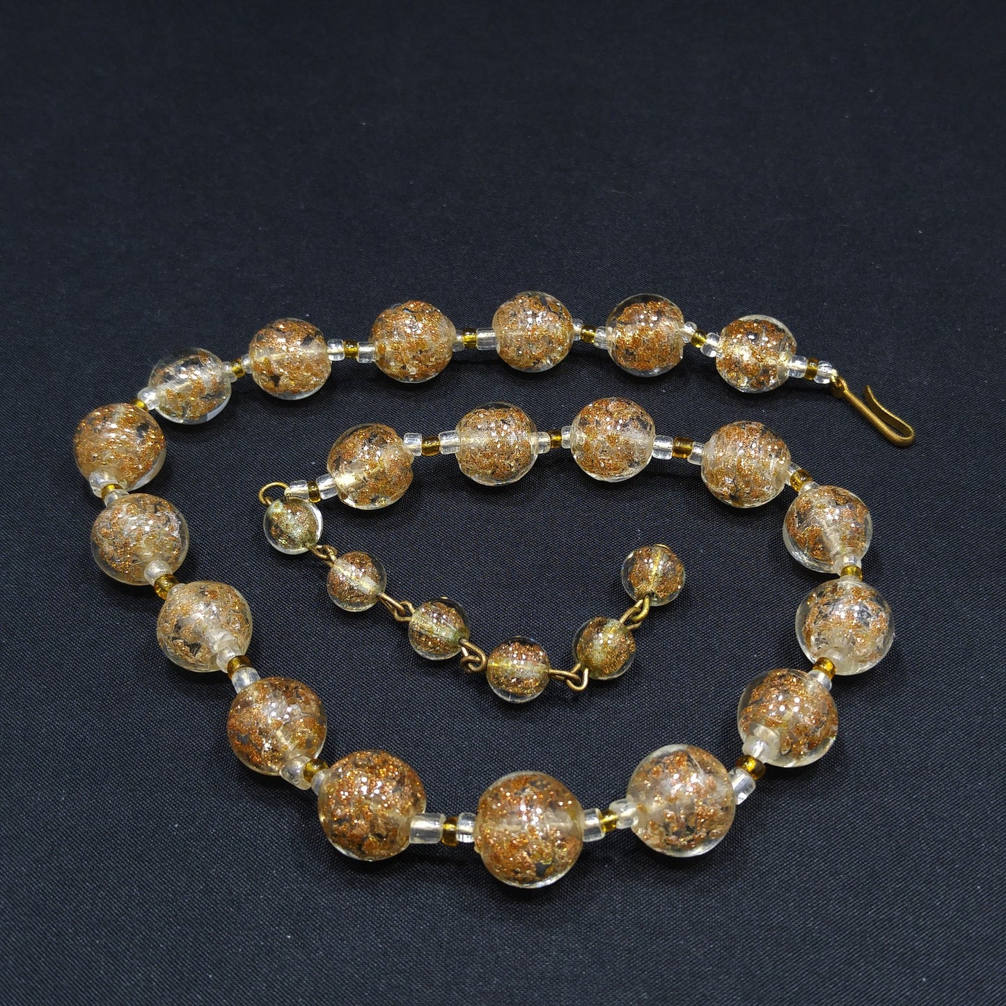 Venetian Glass Beaded Necklace, Copper Aventurine Italian Beads