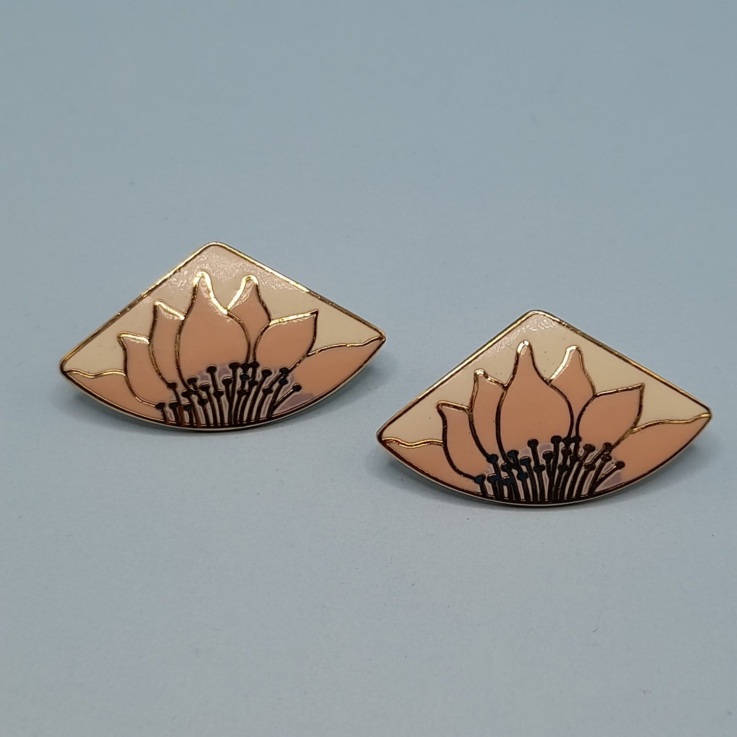 Vintage Laurel Burch Pink Flower Earrings - Gold Plated
