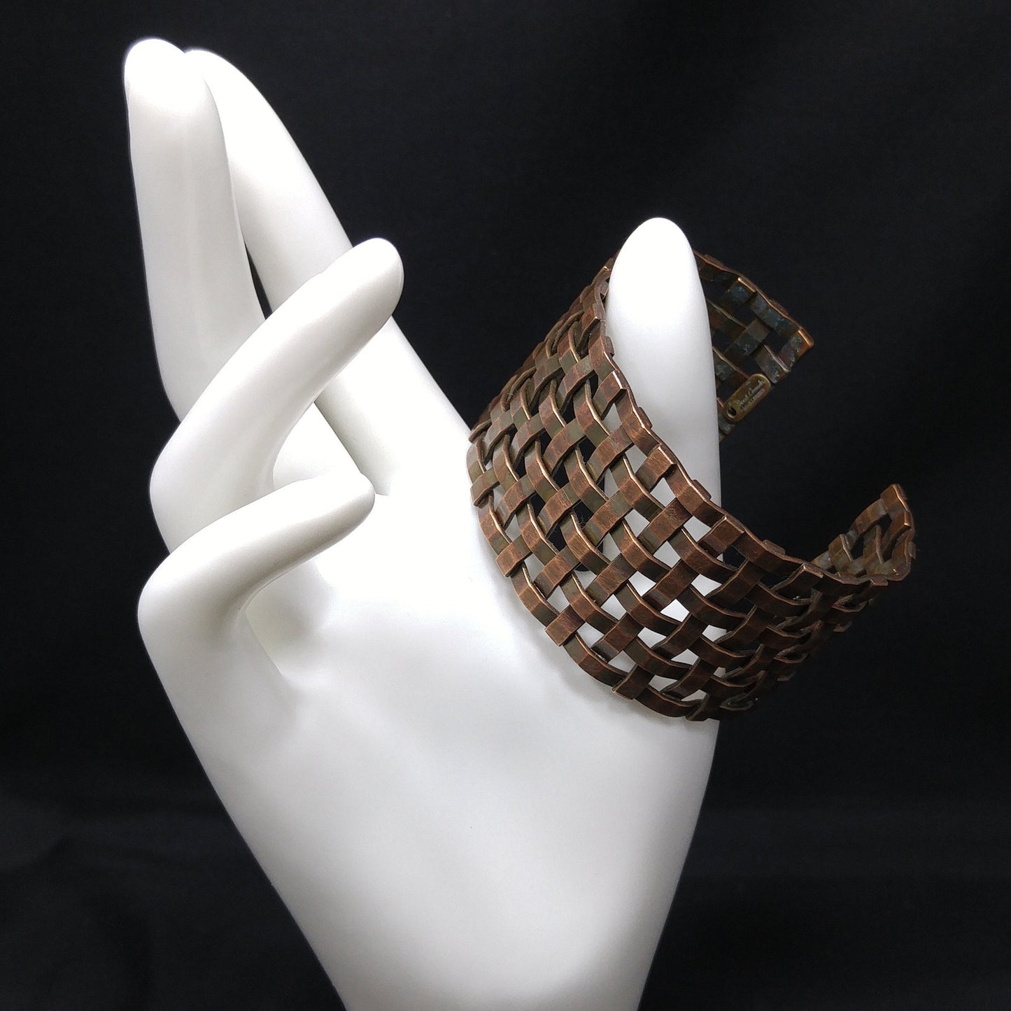 Sarah Cavender Metalworks Woven Wide Cuff Bracelet, Hand-made Metal Work Design, Vintage Jewelry