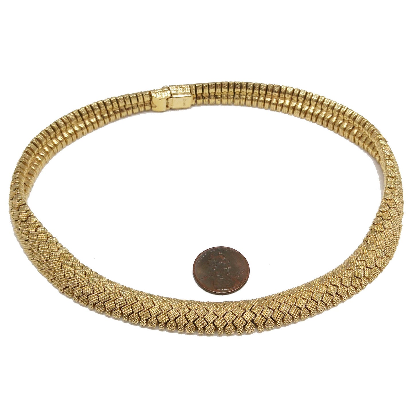 Vintage Ciner Gold Zig Zag Snake Chain Choker Necklace Signed 1980s