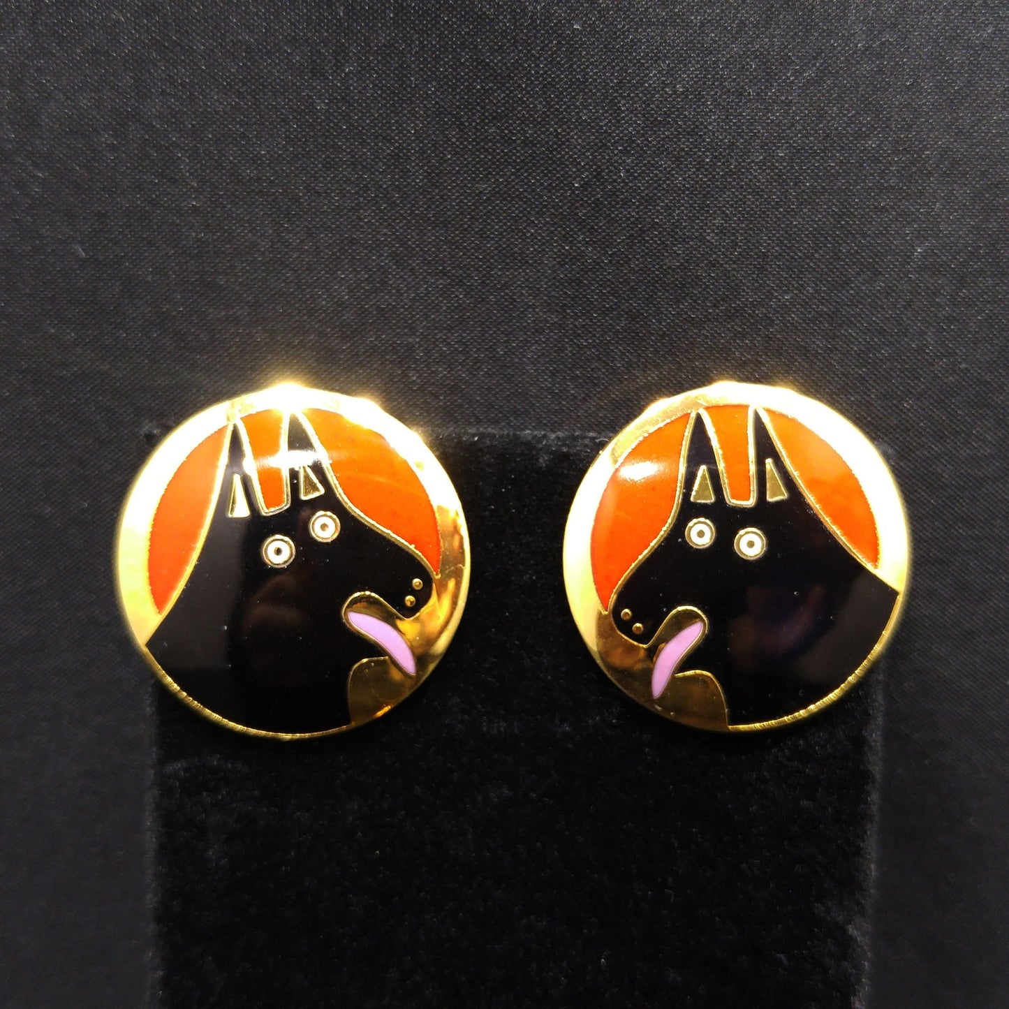 Laurel Burch BASSO Dog Earrings, Gold Plated, 1980s Vintage Jewelry