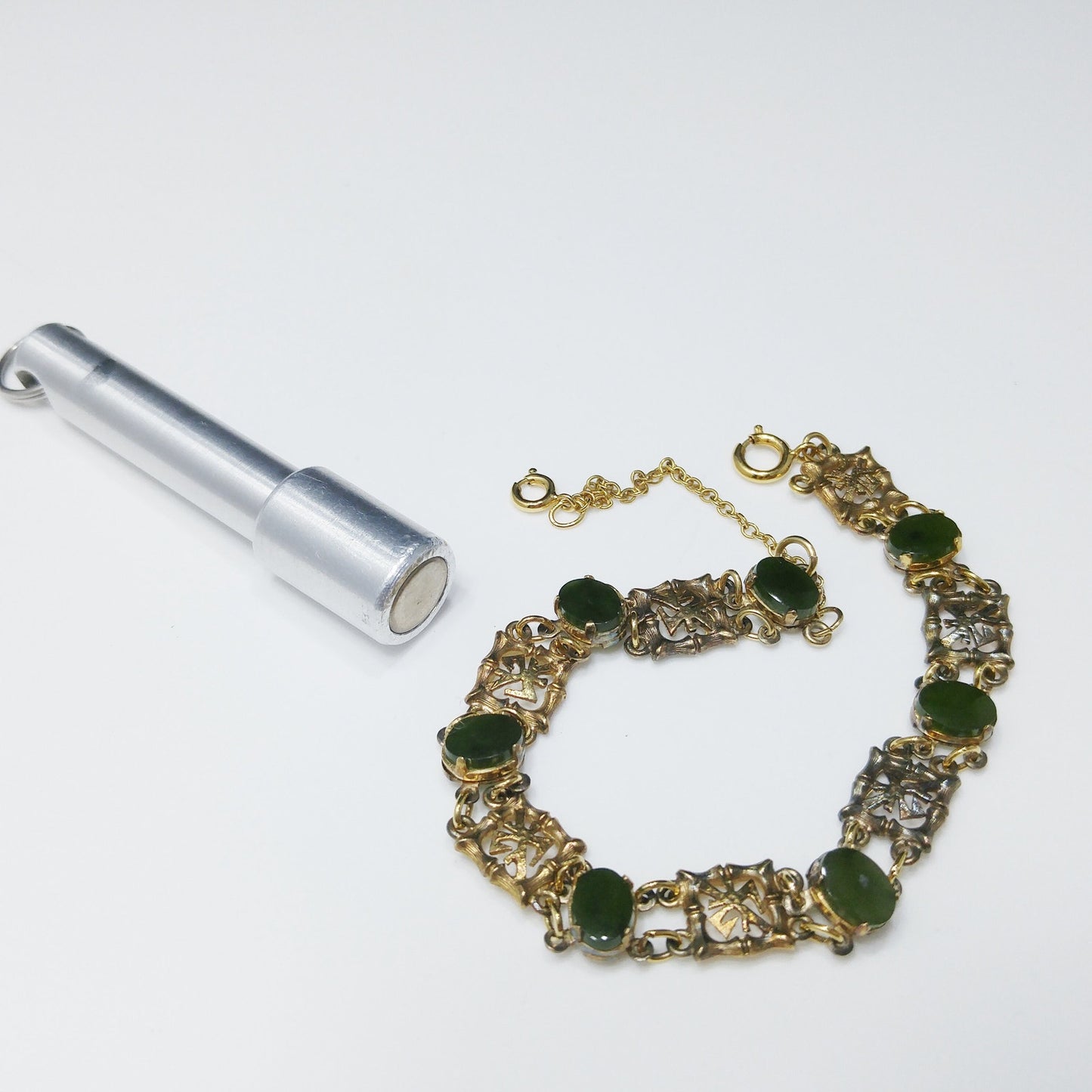 Wells Sterling Chrysoprase Gemstone Bracelet, Mid Century Vintage Asian Bracelet