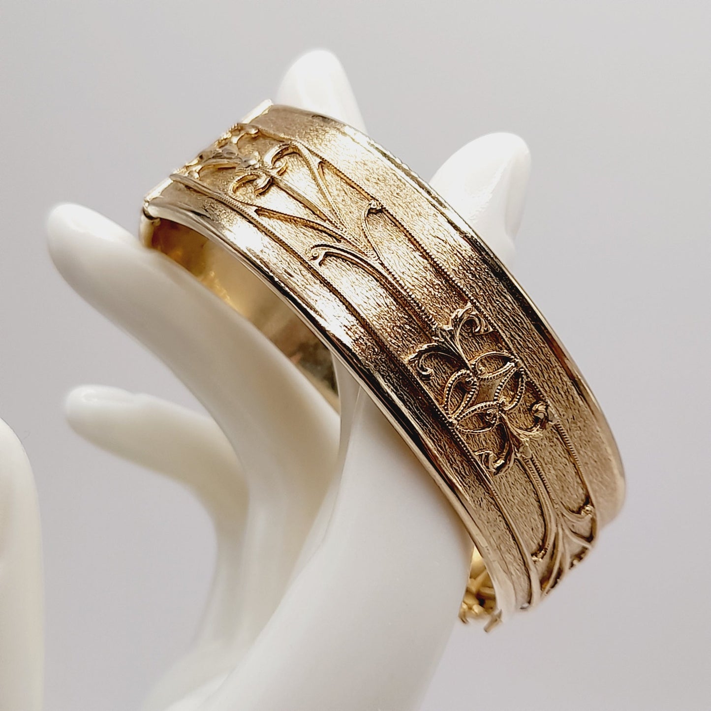 Vintage Hinged Wide Bracelet Raised Design Mid-Century Bracelet
