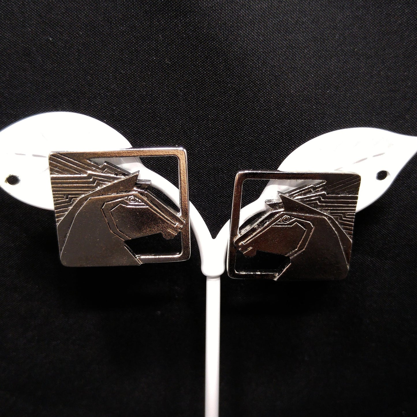Vintage Laurel Burch Stallion Horse Post Earrings, Rhodium Plated