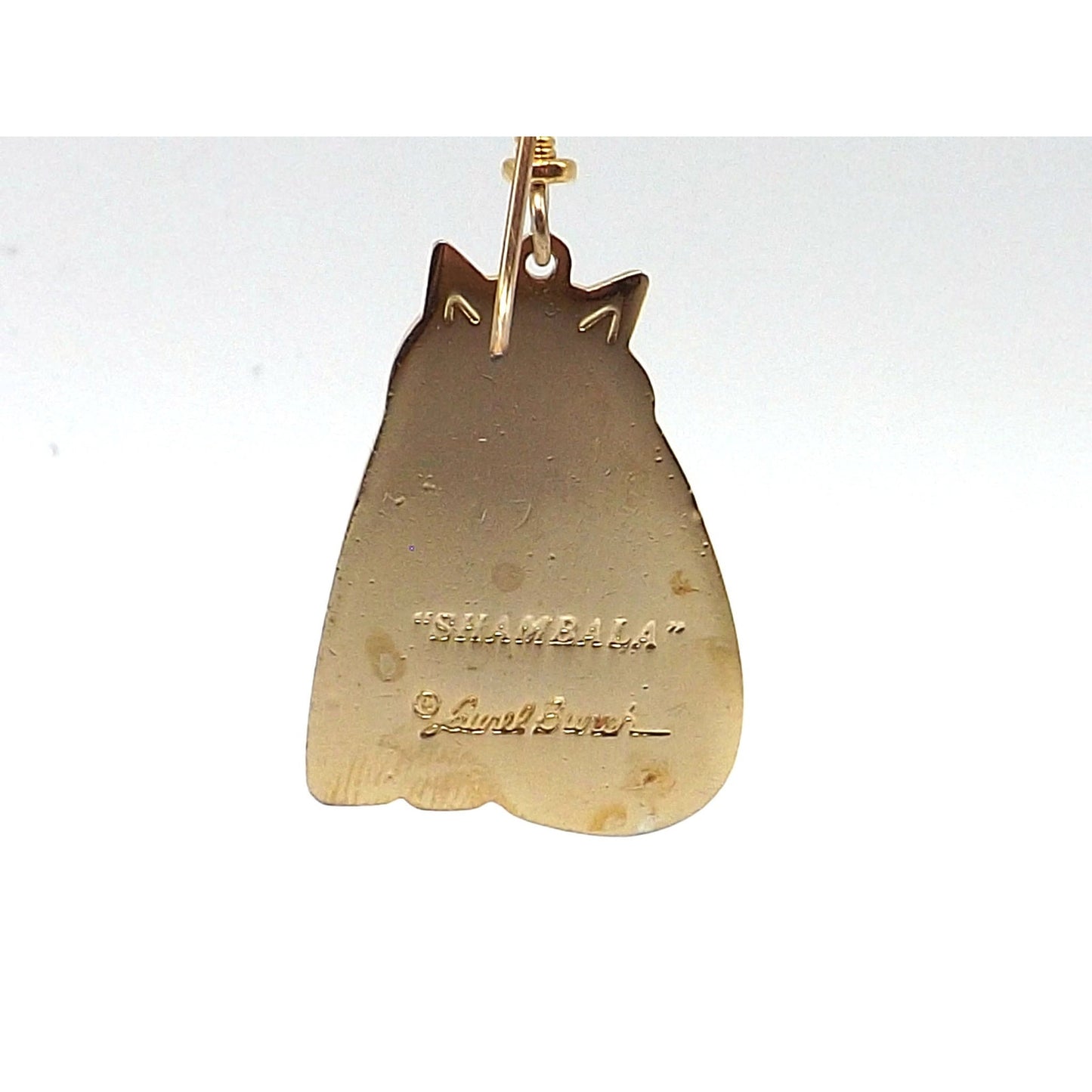 Laurel Burch Shambala Cat Earrings, Black Lavender Enamel, Gold Plated, 1980s Vintage Jewelry