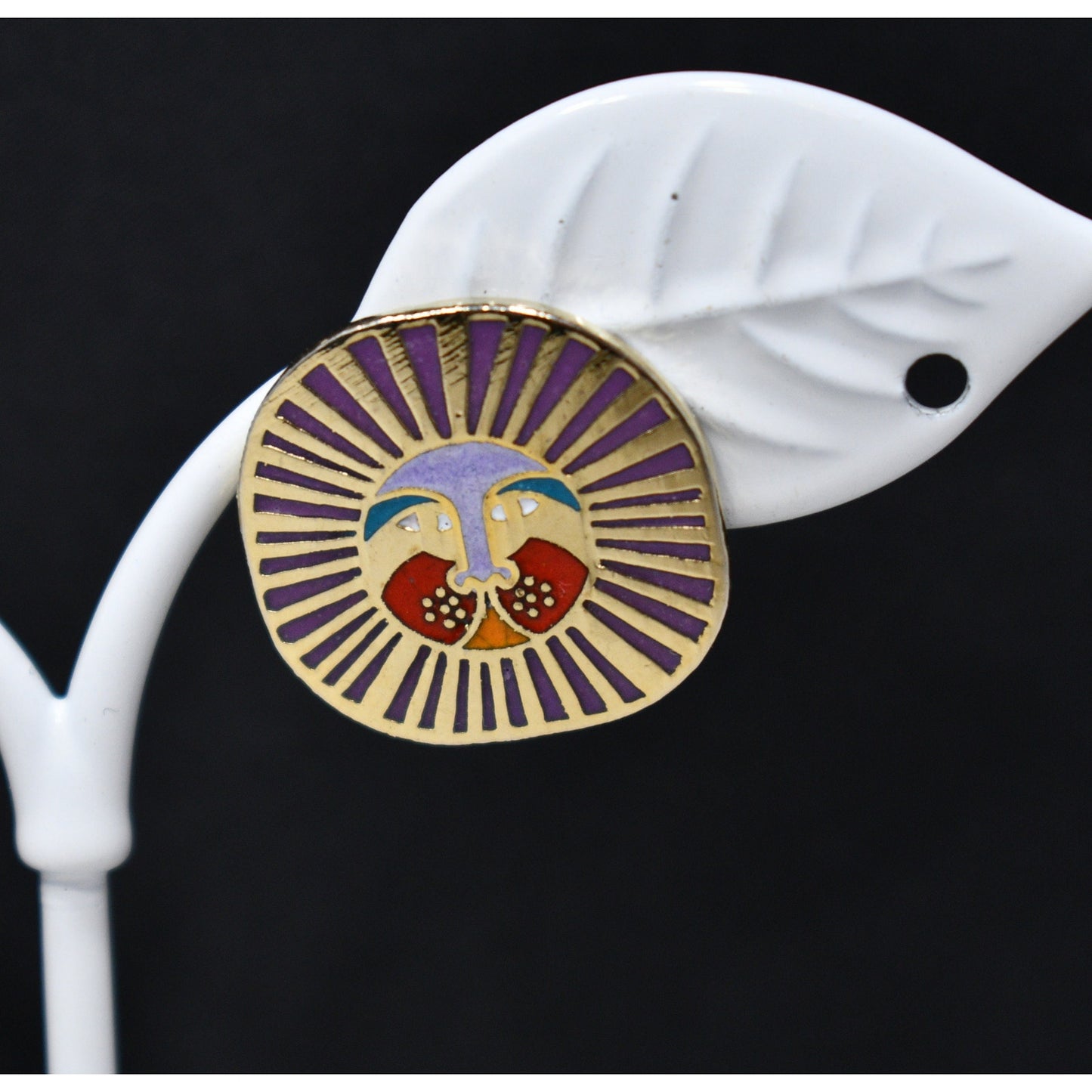 Laurel Burch "Leonardo" Post Earrings, Gold Plated Enamel Lions, 1980s Vintage Jewelry