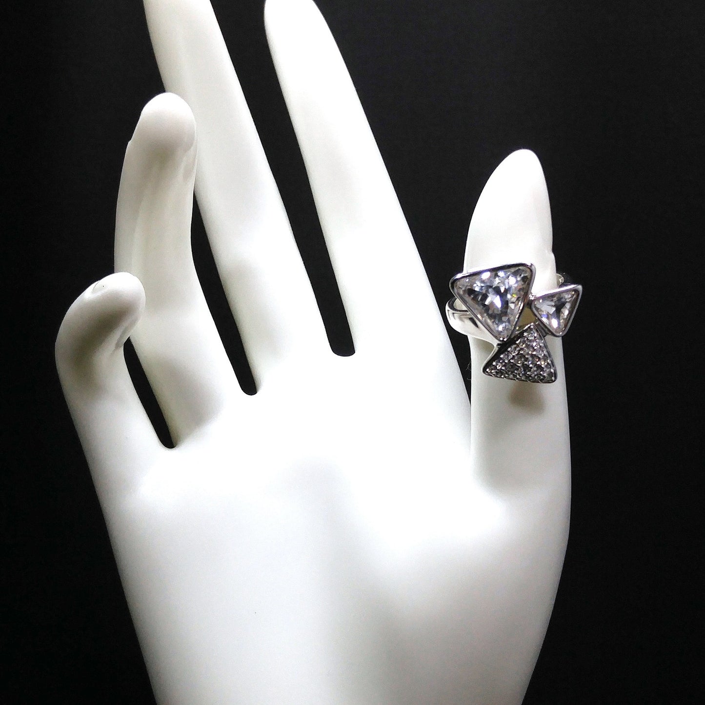 Swarovski Three Triangle Ring, Crystal & Pave, Rhodium Plated, Size 7.5