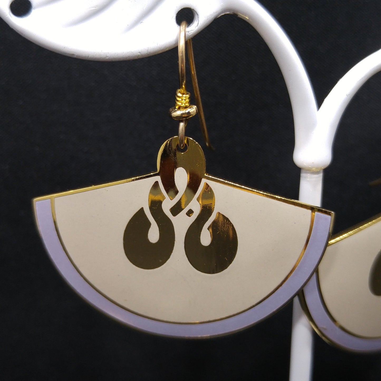 Laurel Burch Large Fan Love Knot Earrings, Gold Plated, Cloisonne Enamel, 1980s