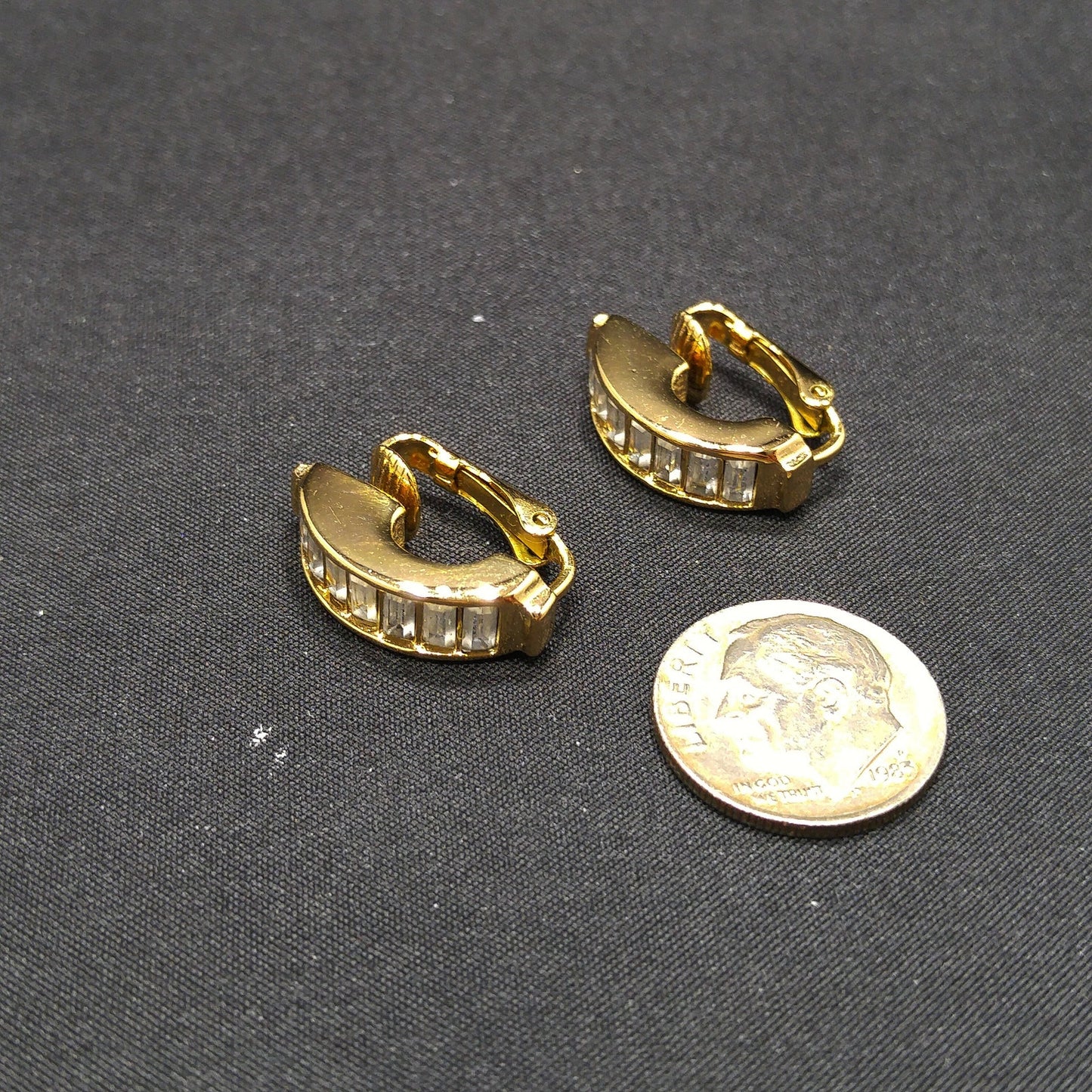 Vintage Christian Dior Half Hoop Baguette Rhinestone Clip Earrings