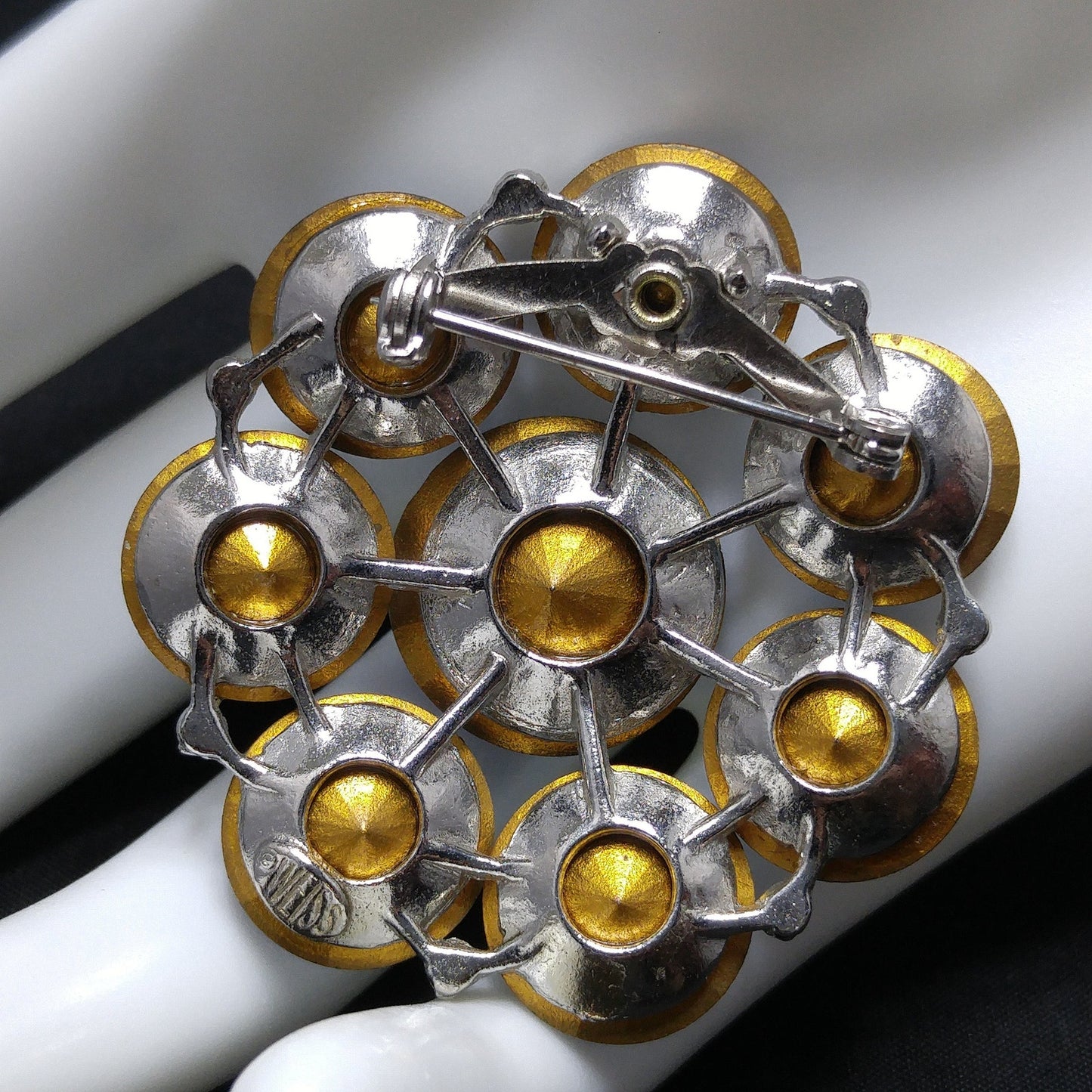 Vintage Weiss Blue Rivoli Rhinestone Brooch, Foil Back Stones