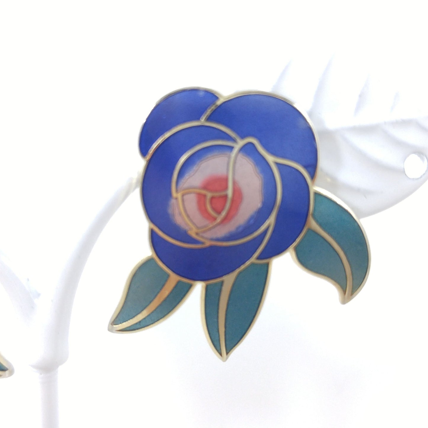 Vintage Laurel Burch Blue "Deco Rose" Post Earrings, 1980s Vintage Jewelry