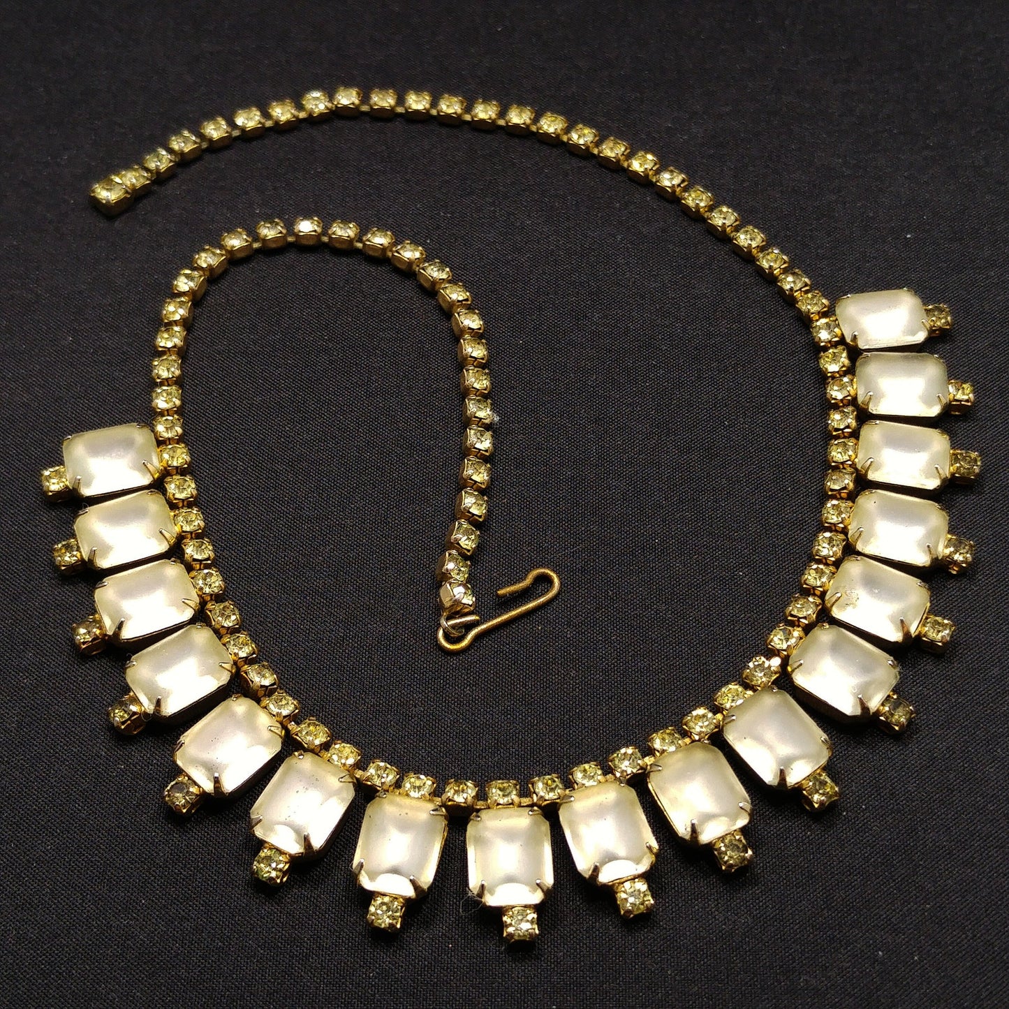 Jonquil Rhinestone Frosty Glass Necklace, 1960s Vintage Jewelry