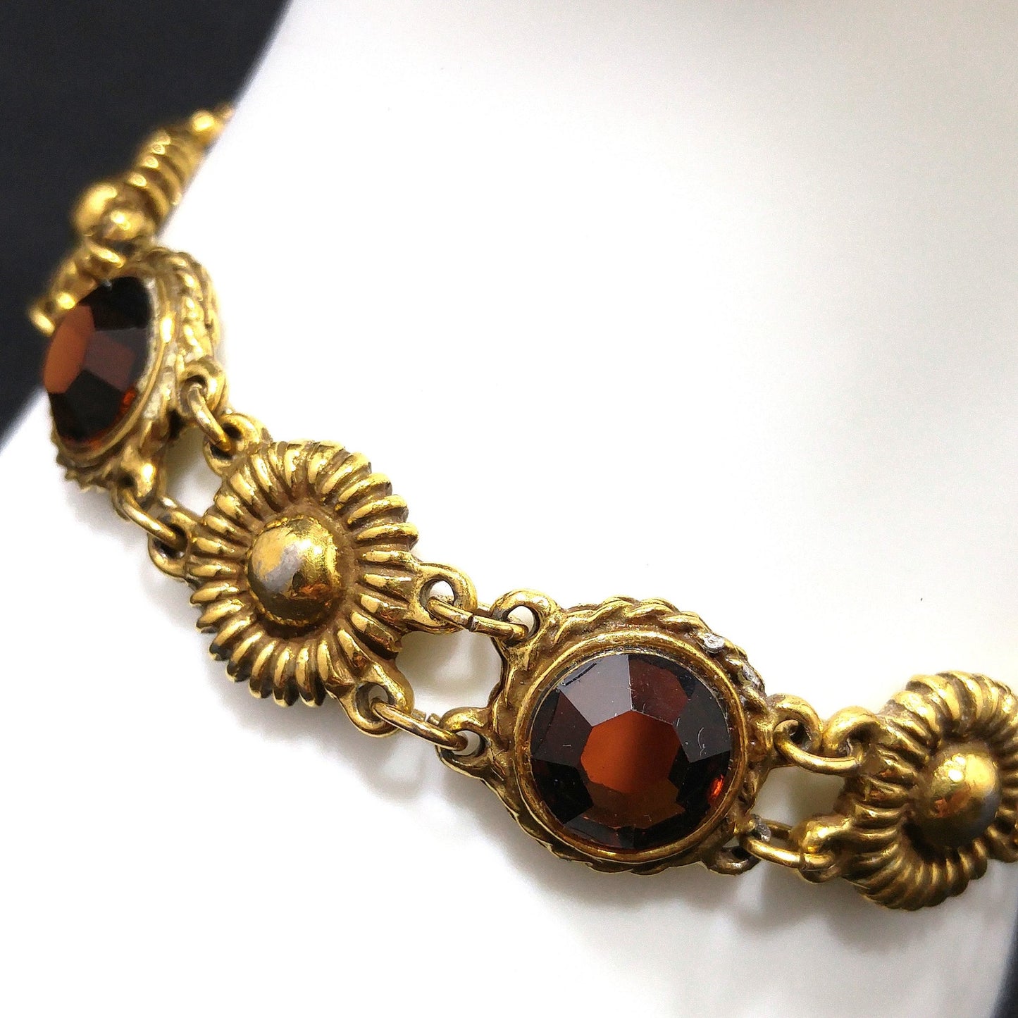Goldette Light Topaz Rhinestone Link Bracelet, Lucite Rhinestones, 1960s Vintage Jewelry