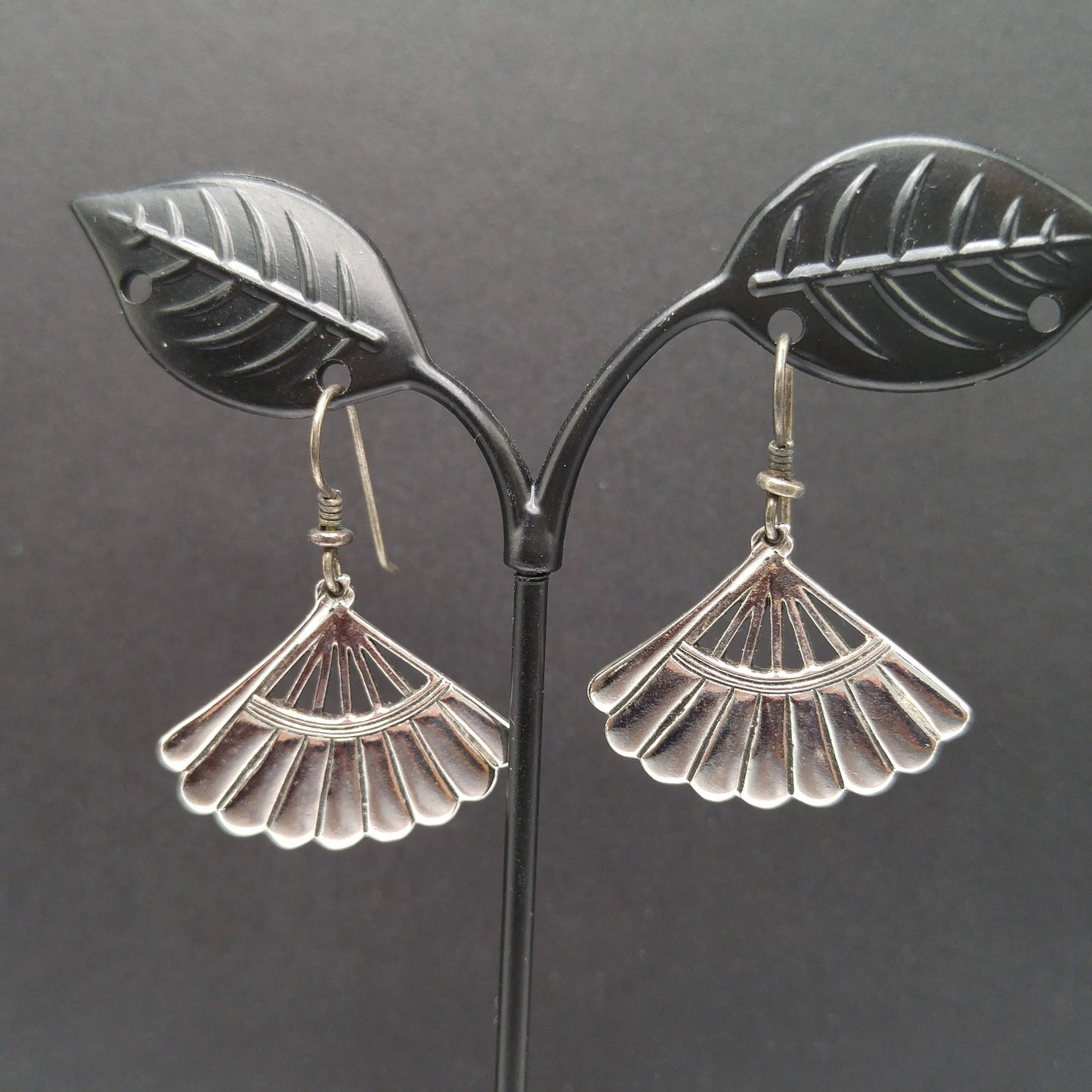 Laurel Burch Fan Earrings, Rhodium Plated, Silver Plated Ear Wire, 1980s Vintage Jewelry