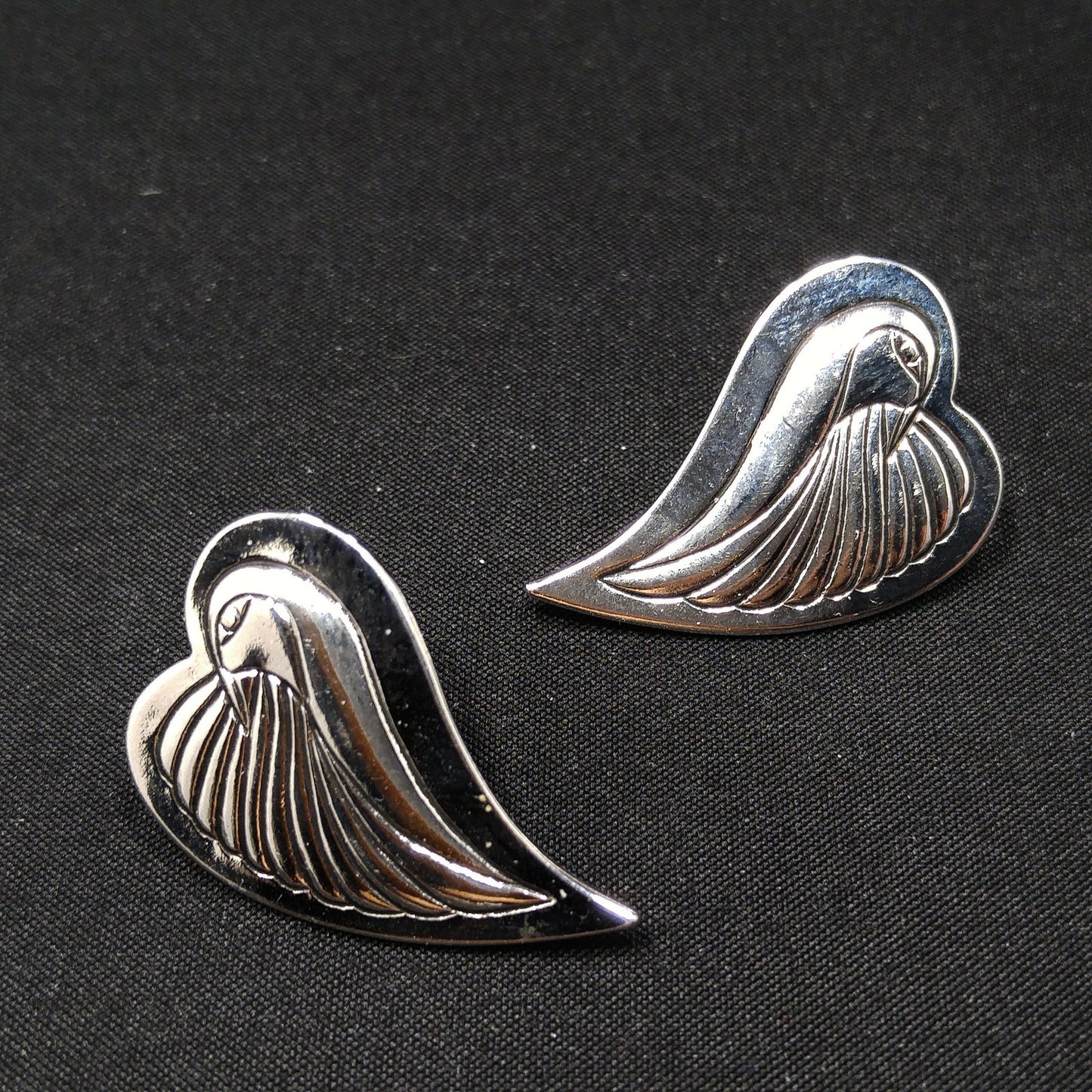 Vintage Laurel Burch Bird Heart Post Earrings, Rhodium Plated