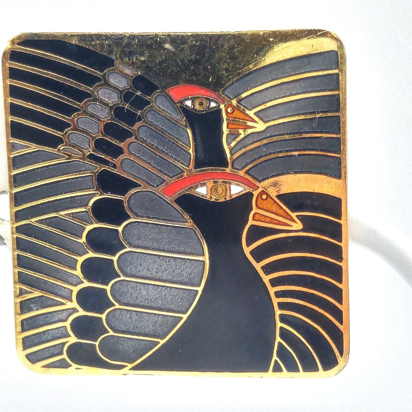 Vintage Laurel Burch "Moondoves" Clip Earrings, Black Birds, Gold Plated