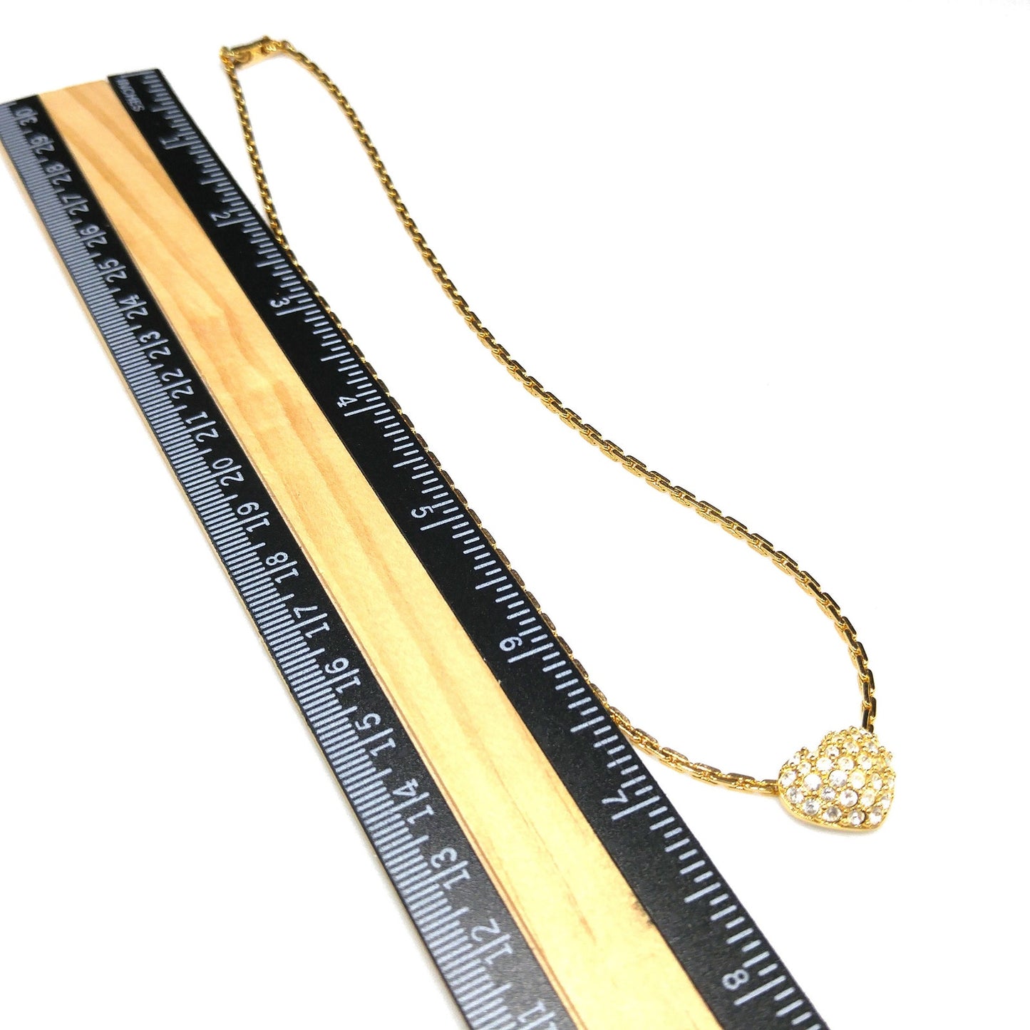 Swarovski Swan Logo Heart Necklace, Pavé Rhinestones, Gold Plated, 1990s Vintage