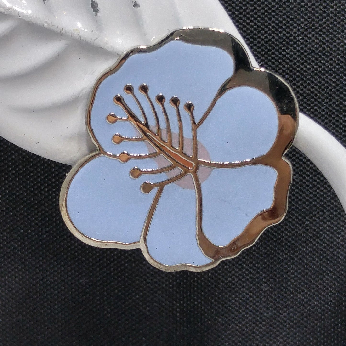 Vintage Laurel Burch "Hibiscus" Blue Post Earrings, Rhodium Plated Silver Tone