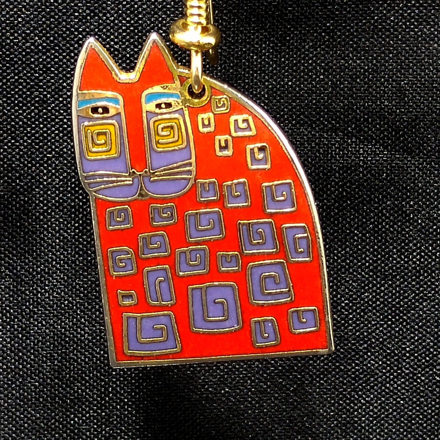 Laurel Burch "Red Cat" Earrings, Gold Plated, Red Enamel, 1980s Vintage Jewelry