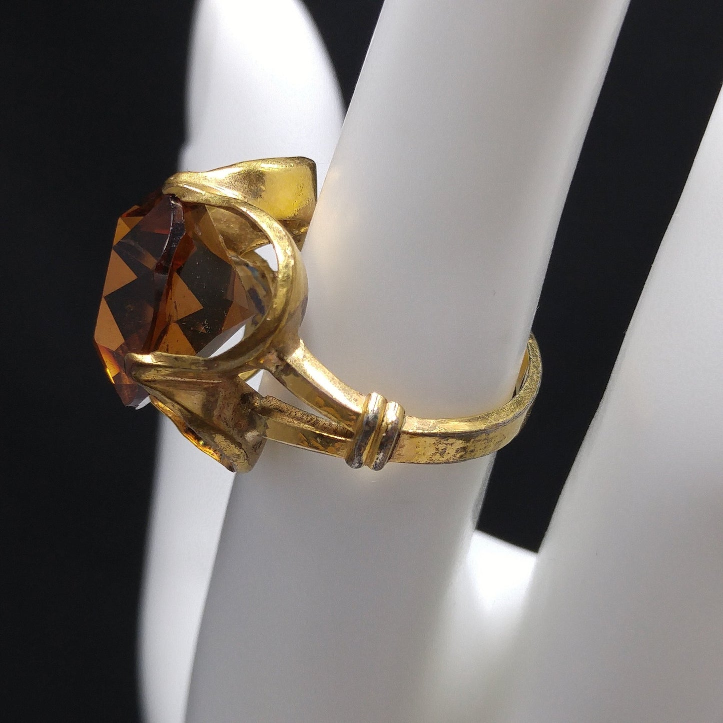 Clark & Coombs Topaz Glass Ring, 10K Gold Filled, 1940s Vintage Jewelry