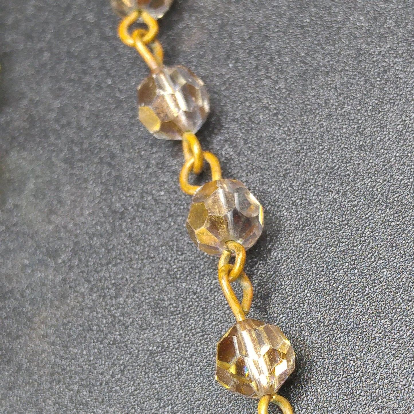 Clear Gold Crystal Beaded Necklace, Mid-Century Two Strands, 1960s Vintage Jewelry