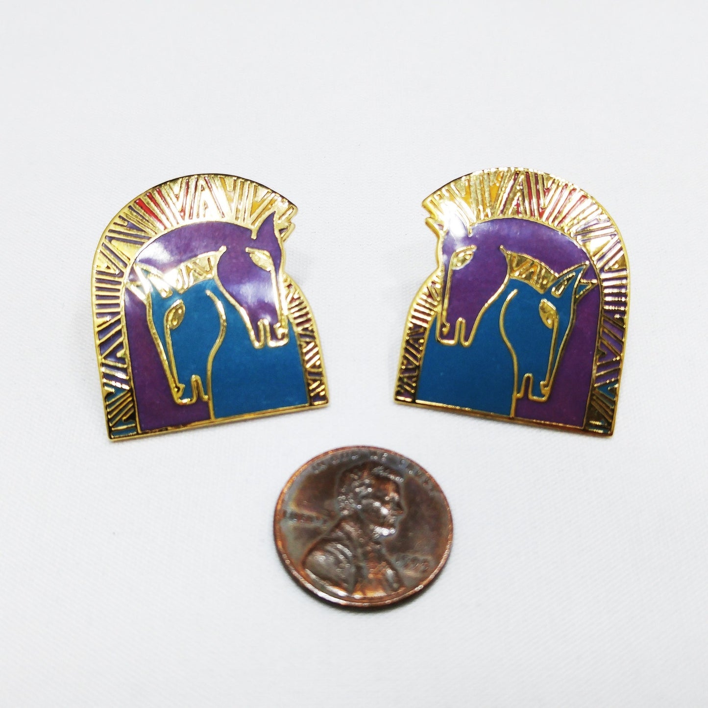 Laurel Burch "Embracing Horses" Post Earrings, Purple & Teal Enamel, Gold Plated
