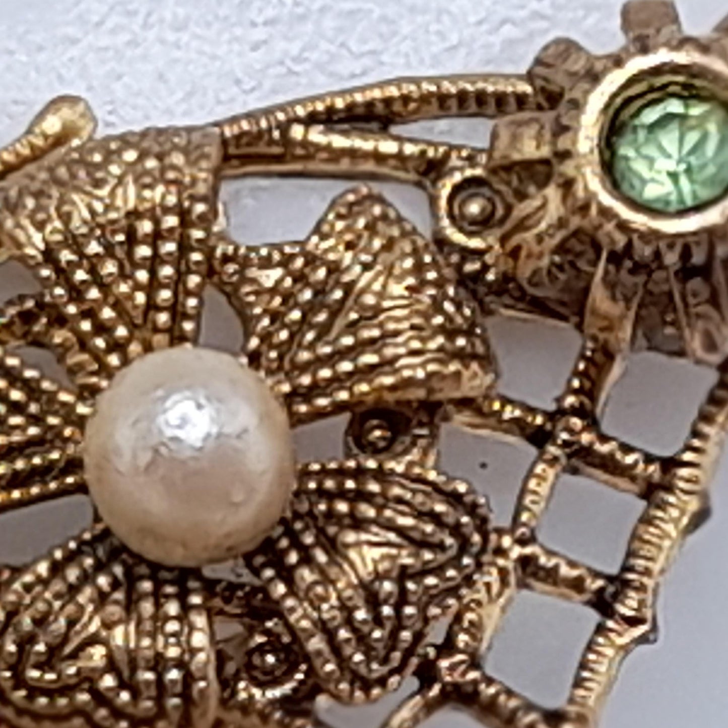 Vintage Filigree Butterfly Brooch, Czech Multicolored Rhinestones, Faux Pearls, 1940s