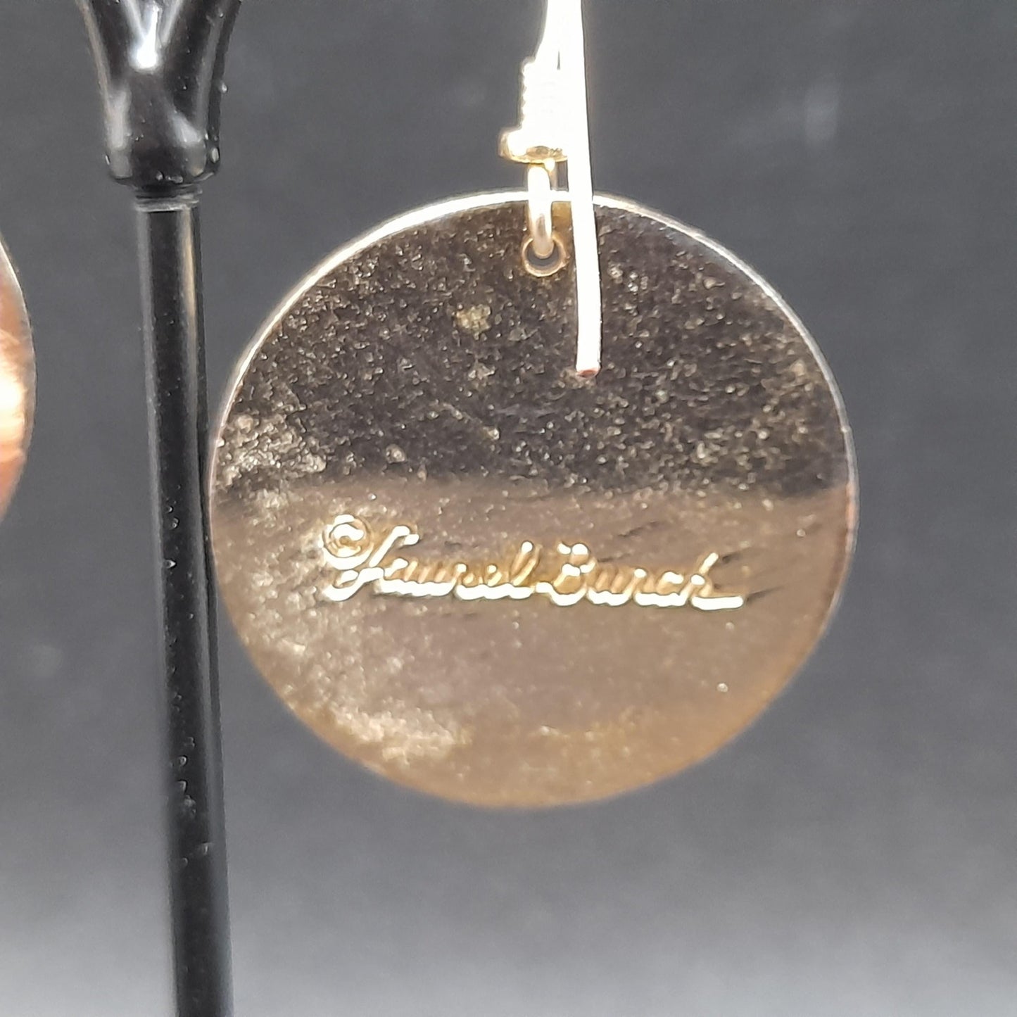 Vintage Laurel Burch Floral Drop Earrings, Red Brown Enamel, Gold Plated