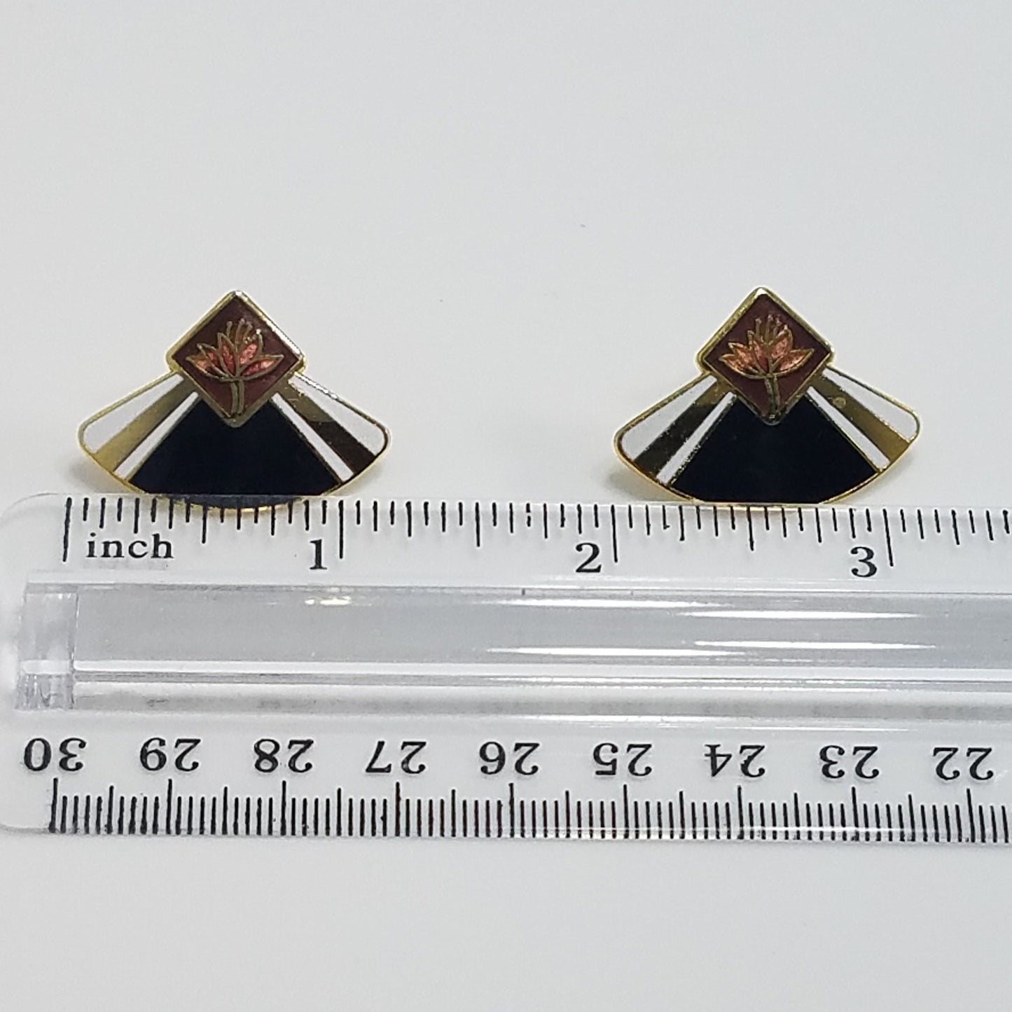 Vintage Laurel Burch WATER LILY Fan Gold Cloisonne Earrings, Gold Filled Posts