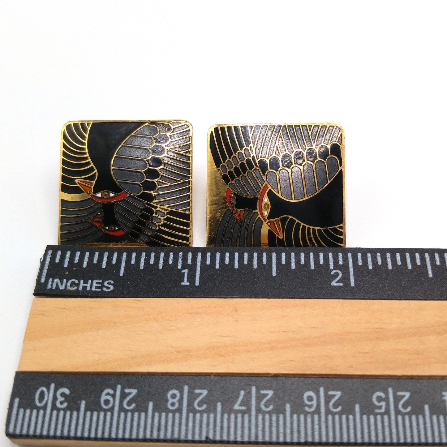 Vintage Laurel Burch "Moondoves" Clip Earrings, Black Birds, Gold Plated