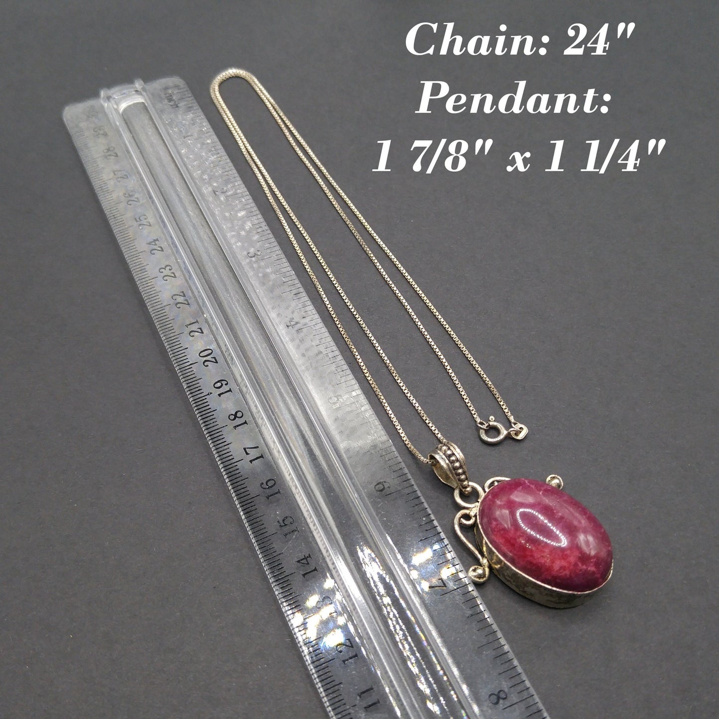 Gemstone Spinel Pendant Necklace, Italy 925 Chain, 24 Inches, Vintage Jewelry