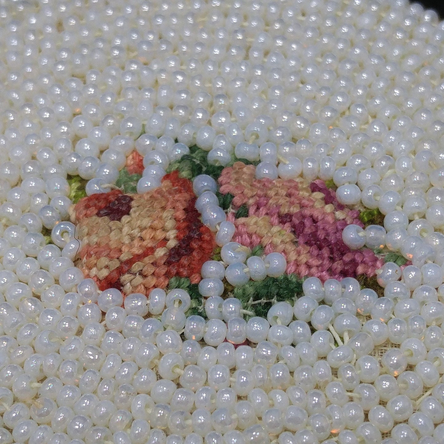 Vintage White Beaded Petitpoint Compact, Schildkraut, Coty Powder, 1950s Vintage Accessory